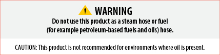 Warning and Caution - Do Not Use This Product as a Steam Hose or Fuel Hose